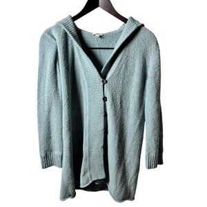 J. Jill Womens oversized XS Petite Hooded Blue Button-Up Cardigan Sweater